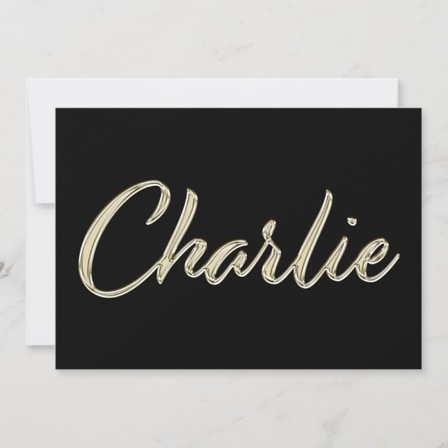 Cartão Charlie Name white gold Handwriting Karte (Frente)