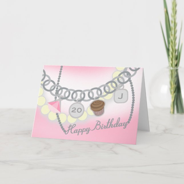 Cartão Charm Bracelet & Pearls Jewelry Birthday Card (Frente)