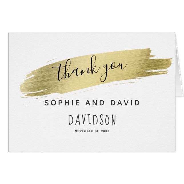 Cartão Charm Calliographic Dourada Stroke Obrigado (Frente Horizontal)