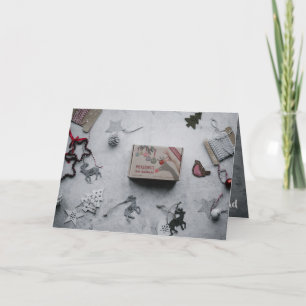 Cartão Charme do Velho Mundo, caixa de colheita, enfeites