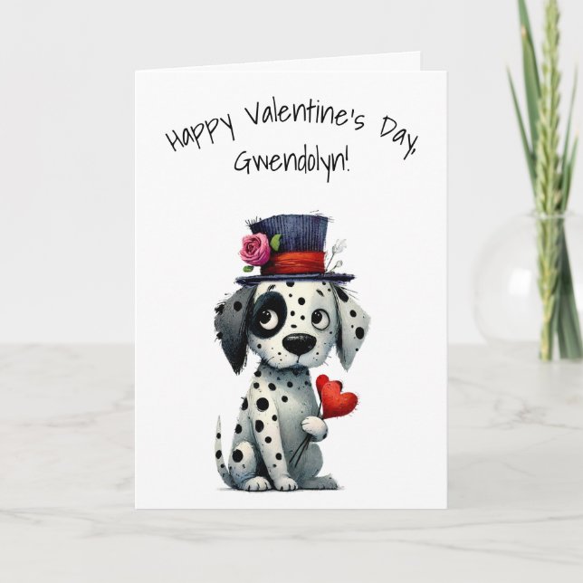 Cartão Charming Black and White Dog Happy Valentine's Day (Frente)