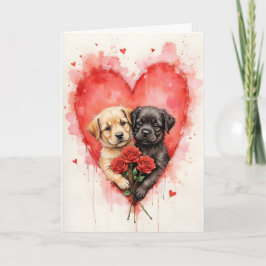 Cartão Charming Dogs Valentine Hearts and Red Roses