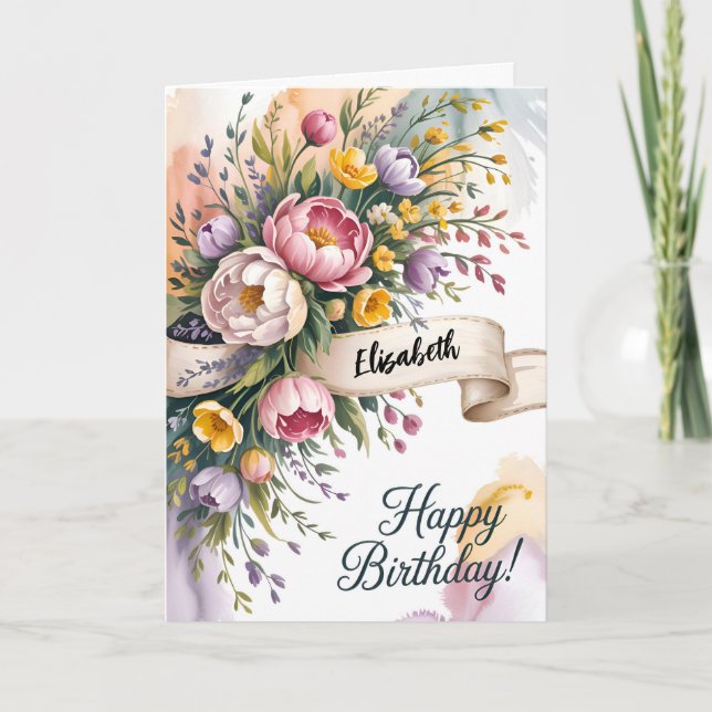 Cartão Charming Floral de Aniversário (Frente)