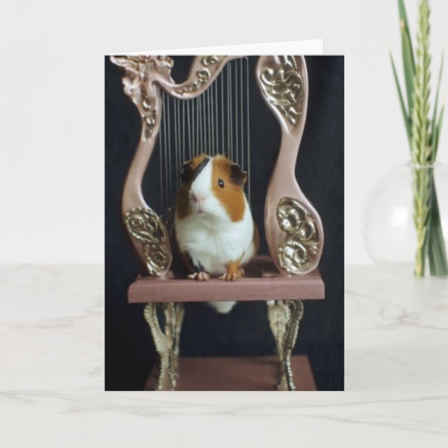 Cartão Charming Guinea Pig Harp Greeting Card – Storybook (Frente)