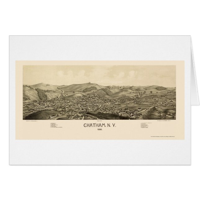 Cartão Chatham, mapa panorâmico de NY - 1886 (Frente Horizontal)