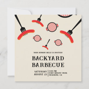 Cartão Chato de Festa de Churrasco com Arte de Gre