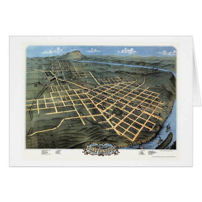 Cartão Chattanooga, mapa panorâmico do TN - 1871 (Frente Horizontal)