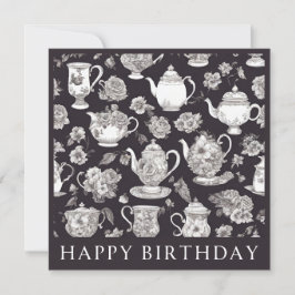 Cartão Chávena Floral Retro de Aniversário