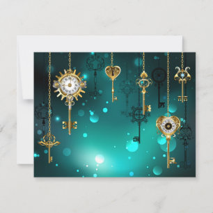 Cartão Chaves de Esqueleto Anticas em Fundo Verde