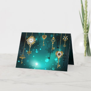 Cartão Chaves de Esqueleto Anticas em Fundo Verde