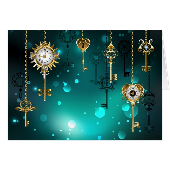 Cartão Chaves de Esqueleto Anticas em Fundo Verde (Frente Horizontal)