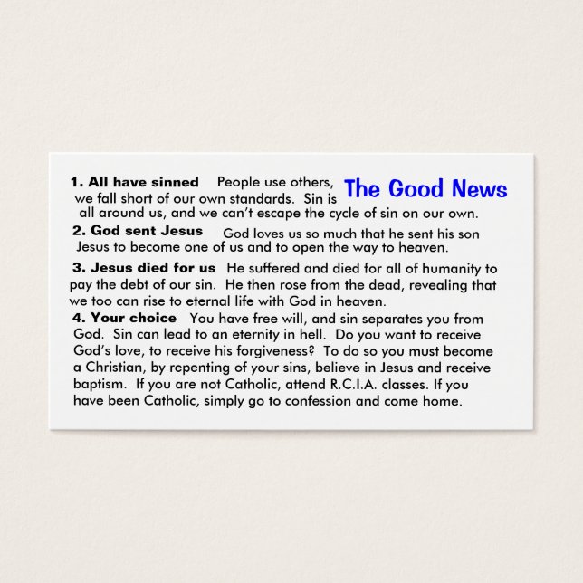 Cartão "Cheat Sheet" de Evangelização Católica (Frente)