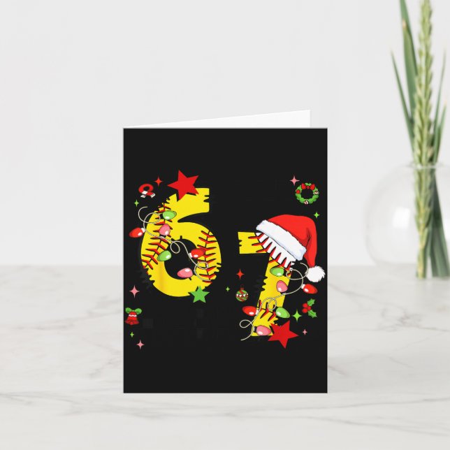 Cartão Checkered 67 Softball Santa Hat Christmas Six Seve (Frente)