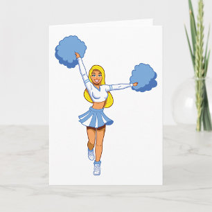 Cartão Cheerleader Azul com Esquadrão de Cheer Pom Poms