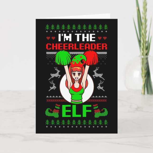 Cartão Cheerleader Elf Design Christmas Cheerleading  (Frente)