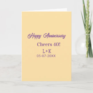 Cartão Cheers 40 happy anniversary purple orange pastel n