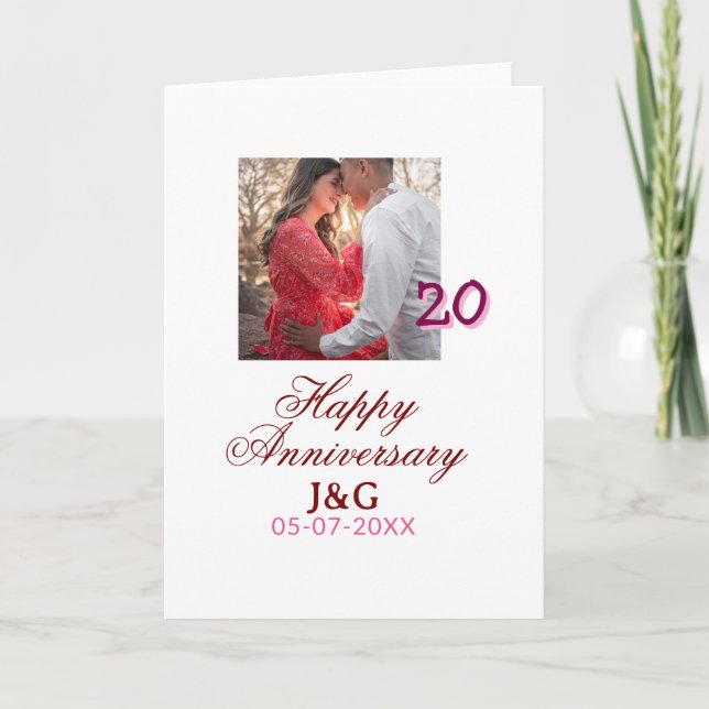 Cartão Cheers to 20 Years happy anniversary add photo dat (Frente)