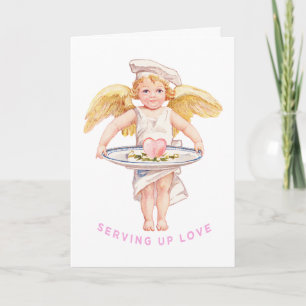 Cartão Chef Cherub Vintage Servindo Amor Chic Dia dos Nam