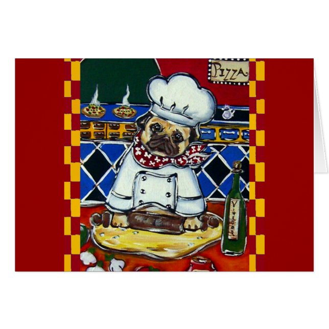 Cartão Chef de Pizza Pug (Frente Horizontal)