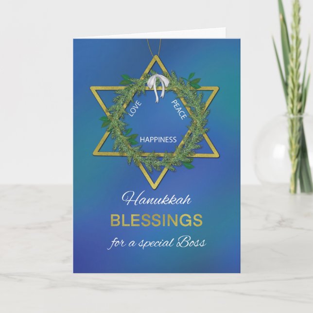 Cartão Chefe Hanukkah Bênção Estrela de David Dourado (Frente)