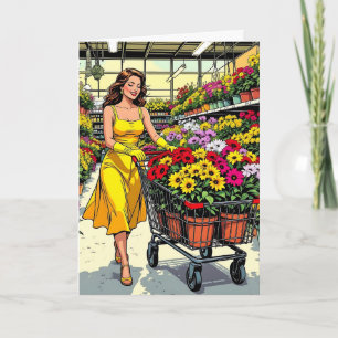 Cartão Chegou a primavera! Luvas de jardinagem e roupa