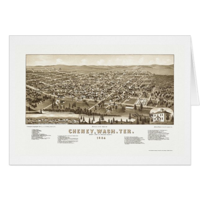 Cartão Cheney, mapa panorâmico de WA - 1884 (Frente Horizontal)
