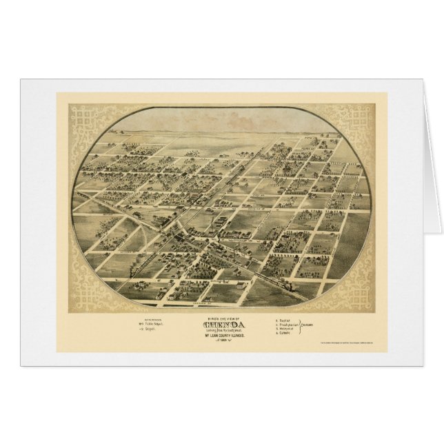 Cartão Chenoa, mapa panorâmico do IL - 1869 (Frente Horizontal)