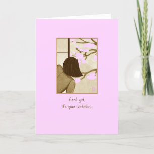 Cartão Cherry Blossoms April Girl Birthday Card