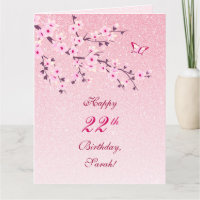 Cherry Blossoms Feliz Aniversário Rosa Glitter