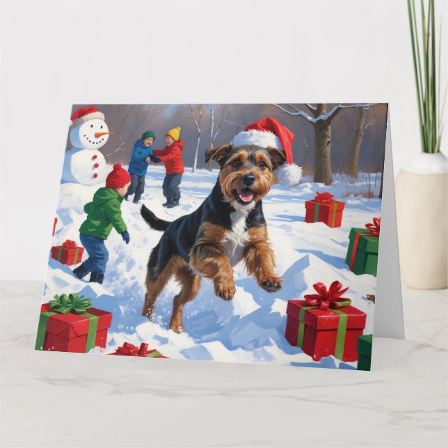 Cartão Chesapeake Bay Retriever Snow com Chapéu de Natal (Frente)