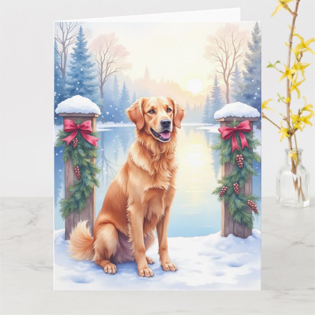 Cartão Chesapeake Bay Retriever Winter Lakeside Christmas (Flor Amarela)