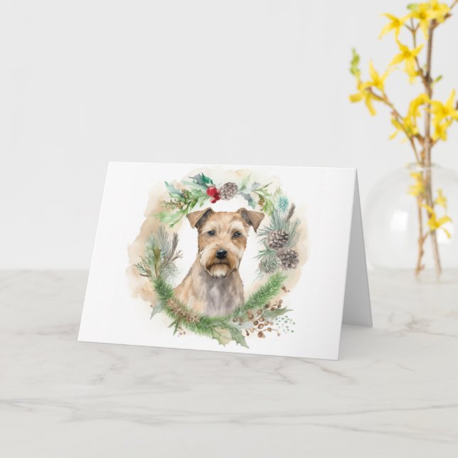 Cartão Chesapeake Bay Terrier Wreath de Natal Festivo (Flor Amarela)