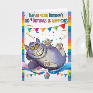 Cartão Cheshire Cat, Birthday Greeting Card, Wonderland