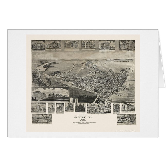 Cartão Chestertown, mapa panorâmico da DM - 1907 (Frente Horizontal)