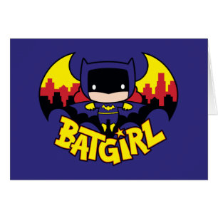 Cartão Chibi Batgirl com o Skyline & logotipo Gotham