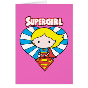 Cartão Chibi Supergirl Starburst Heart and Logo