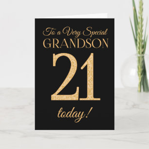 Cartão Chic 21st Gold-effect Black Grandson Birthday