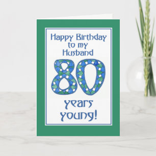 Cartão Chic Blue, Green, White 80th Birthday for Husband