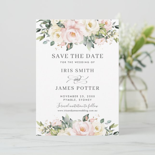 Cartão Chic de Save the Date de Casamento com Flor (Em pé/Frente)