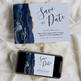 Cartão Chic de Save the Date em Azul Navy com Ágat