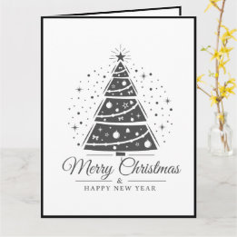 Cartão Chic Elegant Black White Merry Christmas Tree