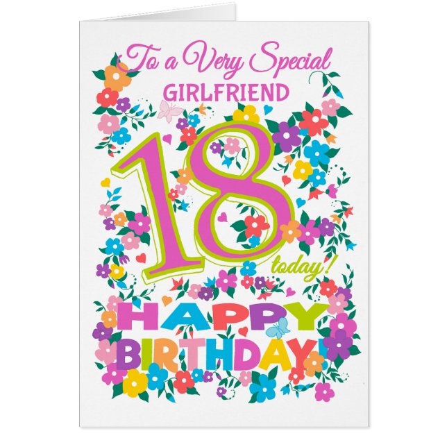 Cartão Chic Floral 18º Aniversário para Namorada (Frente)