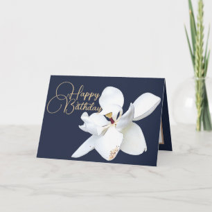 Cartão Chic Floral White Magnolia Flor Azul Aniversário