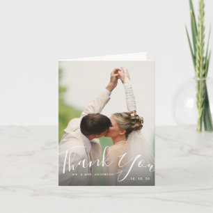 Cartão Chic Hand Lettered Script Photo Weding Obrigado