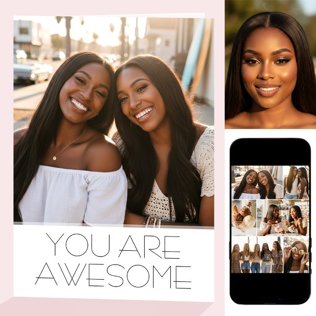 Cartão Chic Happy Birthday 8 Photo Best Friend Modern (Criador carregado)