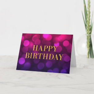 Cartão Chic Magenta Bokeh Lights Faux Feliz Aniversário 