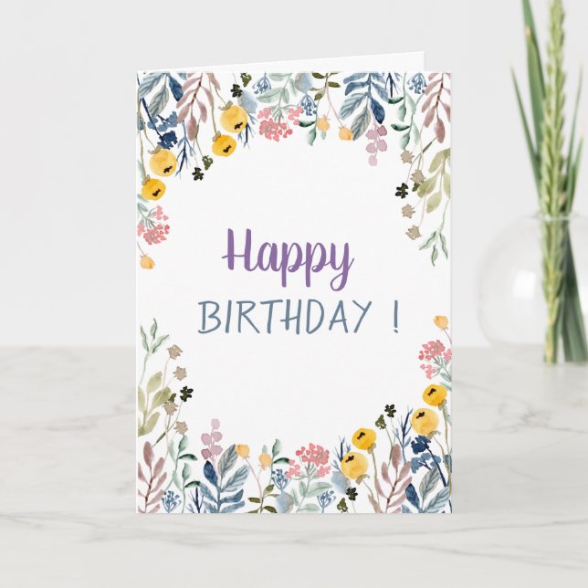 Cartão Chic Meadow Floral Aniversário (Frente)