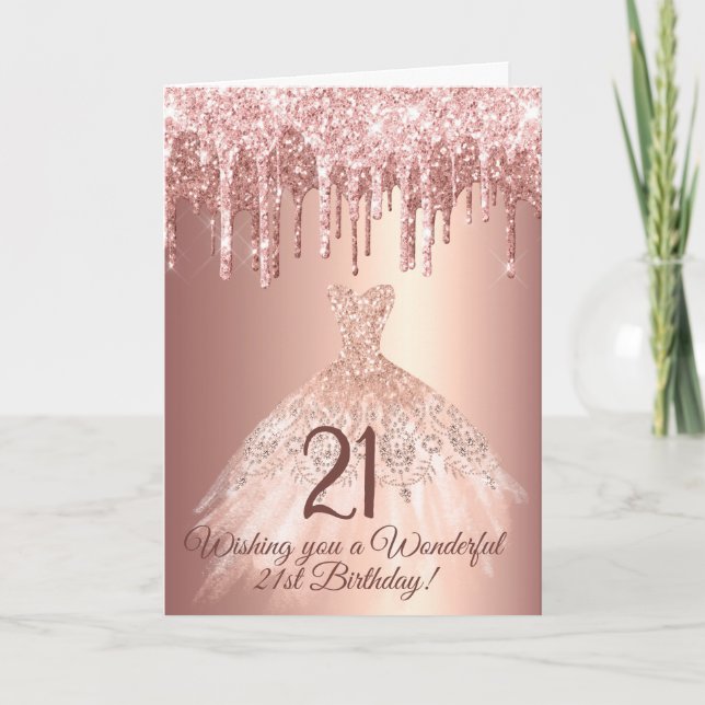 Cartão Chic Rosa Dourado com Glitter de Aniversário (Frente)