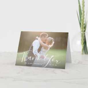 Cartão Chic Script Hand Lettered Photo Weding Obrigado