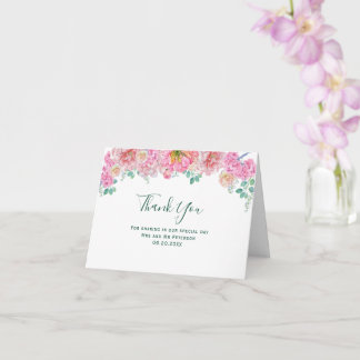 Cartão Chic Verde & Rosa Floral Agradecimento em Aquarela